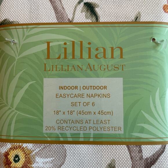 Lillian August Floral Dinner Napkins 18X18 Set of 6 Easy Care NEW - Picture 3 of 10